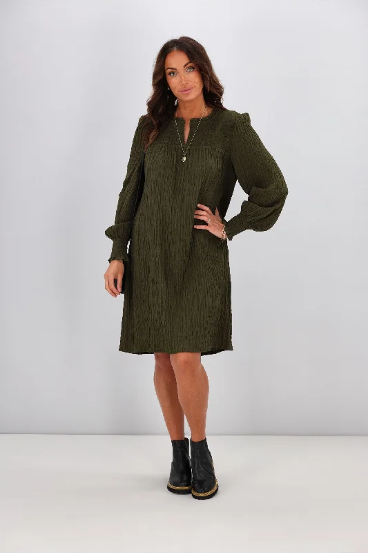 Shift Women Dress with a Simple and Classic Design for Everyday WearShine On Label Haven Textured Shirred Yoke Dress Olive Shift Women Dress with a Simple and Classic Design for Everyday WearShine On Label Haven Textured Shirred Yoke Dress Olive