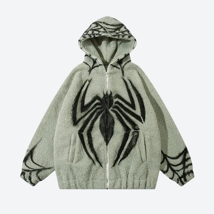 Women's crew - neck sweatshirt in a heather gray shade for a classic and versatile optionSpider Full Zip-Up Teddy Hoodie Jacket Women's crew - neck sweatshirt in a heather gray shade for a classic and versatile optionSpider Full Zip-Up Teddy Hoodie Jacket