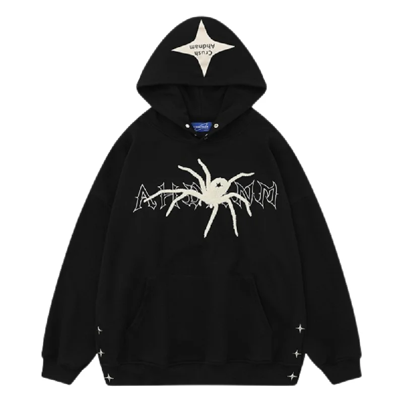 Women's cropped sweatshirt with a lace - trimmed hem for a romantic lookStarburst Spider Patch Button Hoodie Women's cropped sweatshirt with a lace - trimmed hem for a romantic lookStarburst Spider Patch Button Hoodie