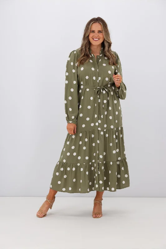 Long - Sleeve Women Dress in Velvet for a Luxurious Winter LookStella + Gemma Joli Dress Olive Spot Long - Sleeve Women Dress in Velvet for a Luxurious Winter LookStella + Gemma Joli Dress Olive Spot
