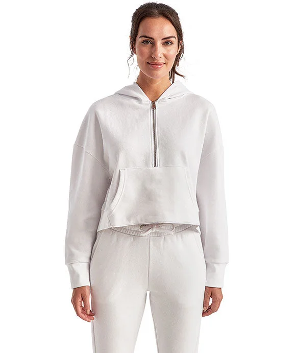 Women's cropped sweatshirt with a slogan graphic for a fun and expressive lookTD077 - TriDri Ladies Alice Half-Zip Hooded Sweatshirt | White Women's cropped sweatshirt with a slogan graphic for a fun and expressive lookTD077 - TriDri Ladies Alice Half-Zip Hooded Sweatshirt | White