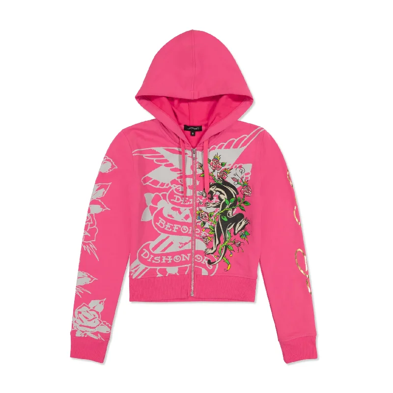 Women's cropped sweatshirt with a lace - trimmed hem for a romantic lookTiger Crown Zip Fleece Hoodie Women's cropped sweatshirt with a lace - trimmed hem for a romantic lookTiger Crown Zip Fleece Hoodie