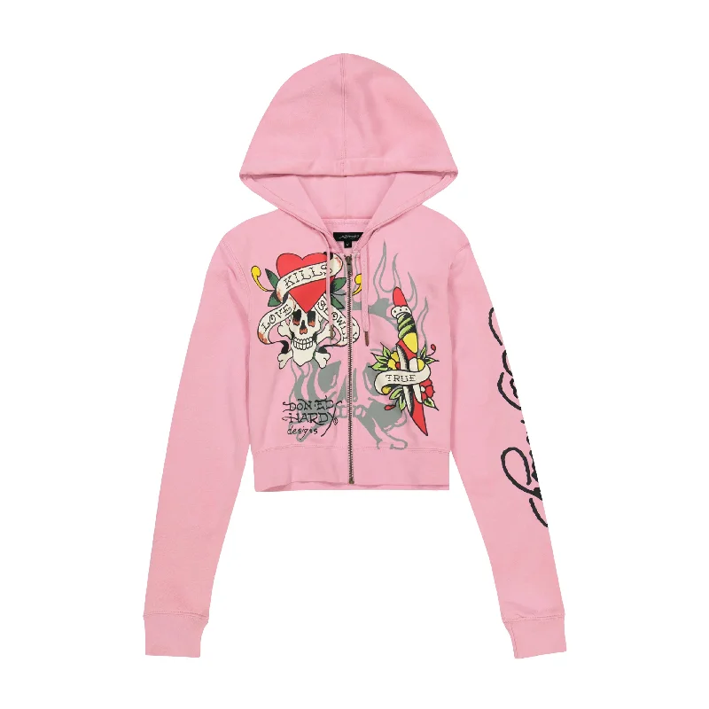 Women's long - sleeve cropped sweatshirt with ribbed cuffs for a snug fitTiger Dagger Zip Front Hoodie Women's long - sleeve cropped sweatshirt with ribbed cuffs for a snug fitTiger Dagger Zip Front Hoodie