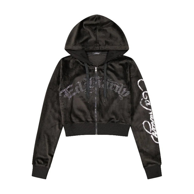 Women's crew - neck sweatshirt in a heather gray shade for a classic and versatile optionTiger Head Y2K Velour Hoodie Women's crew - neck sweatshirt in a heather gray shade for a classic and versatile optionTiger Head Y2K Velour Hoodie