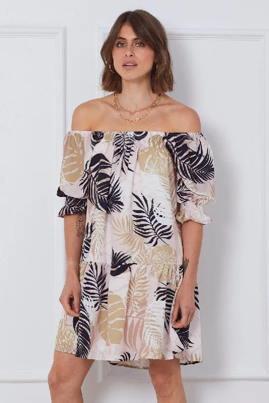 Ball Gown Women Dress with a Full Skirt for a Princess - like LookTrop Print Mini Dress Off Shoulder