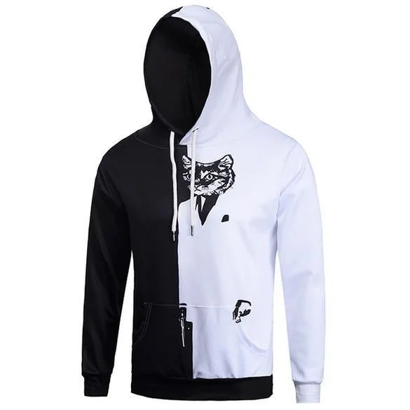 Women's quarter - zip sweatshirt made of organic cotton for eco - conscious fashionUnisex Black White Cat Hoodie Women's quarter - zip sweatshirt made of organic cotton for eco - conscious fashionUnisex Black White Cat Hoodie