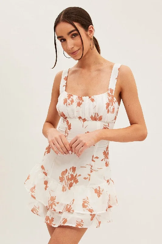 Shift Women Dress with a Simple and Classic Design for Everyday WearWhite Floral Fit And Flare Dress Sleeveless Square Neck Shift Women Dress with a Simple and Classic Design for Everyday WearWhite Floral Fit And Flare Dress Sleeveless Square Neck