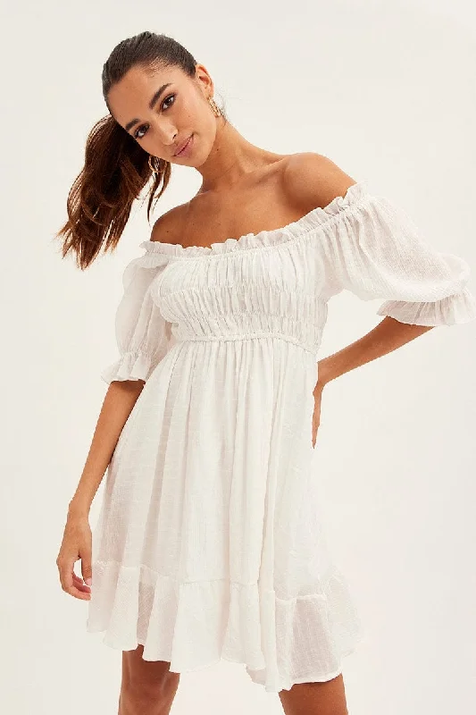 Ruffled Women Dress with Multiple Layers for a Playful and Girly StyleWhite Gathered Bust Skater Dress Ruffled Women Dress with Multiple Layers for a Playful and Girly StyleWhite Gathered Bust Skater Dress