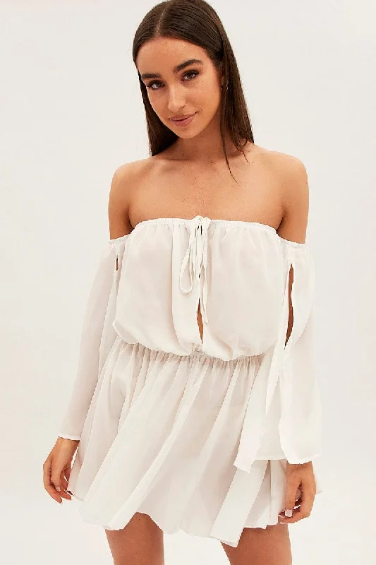 Sleeveless Women Dress in Bright Colors for Summer PartiesWhite Off Shoulder Skater Dress Sleeveless Women Dress in Bright Colors for Summer PartiesWhite Off Shoulder Skater Dress