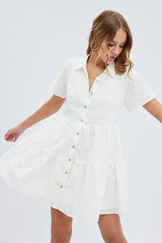Ruffled Women Dress with Multiple Layers for a Playful and Girly StyleWhite Shirt Dress Short Sleeve Tiered Ruffled Women Dress with Multiple Layers for a Playful and Girly StyleWhite Shirt Dress Short Sleeve Tiered