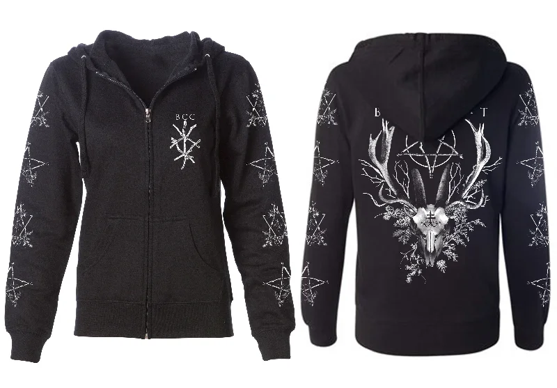 Women's cropped sweatshirt with a lace - trimmed hem for a romantic lookWinter Solstice - Women's Zip Up Women's cropped sweatshirt with a lace - trimmed hem for a romantic lookWinter Solstice - Women's Zip Up
