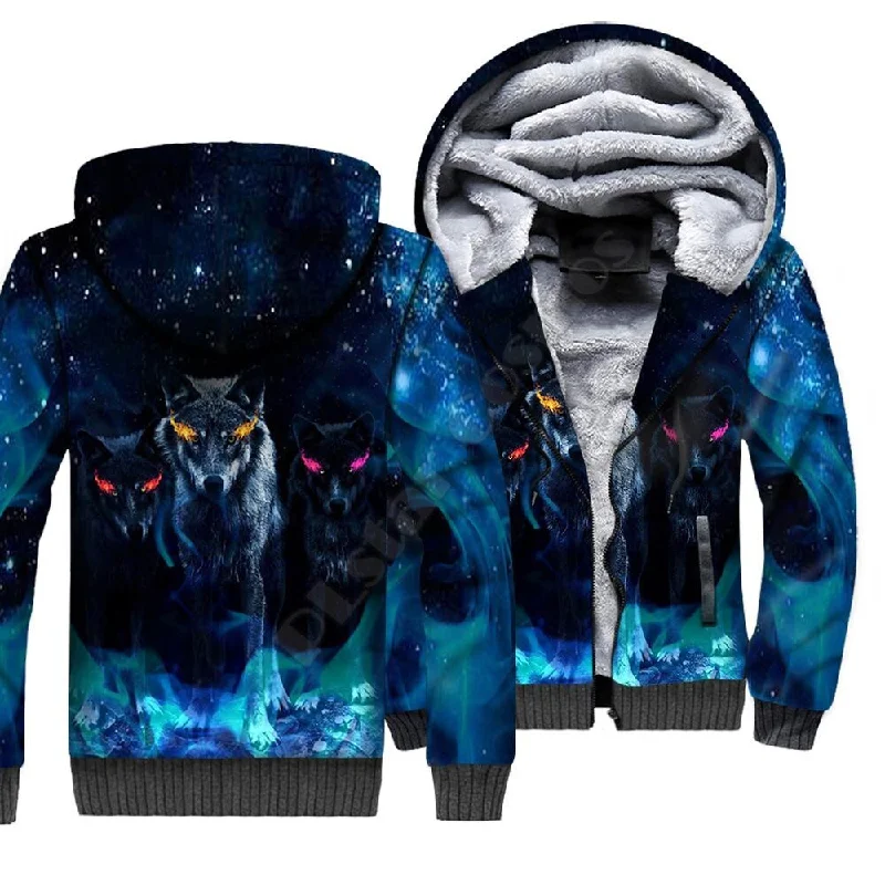 Women's zip - front sweatshirt with contrast stitching for a sporty aestheticWolf Animal 3D Printed Fleece Zipper Hoodies for Men and Women Women's zip - front sweatshirt with contrast stitching for a sporty aestheticWolf Animal 3D Printed Fleece Zipper Hoodies for Men and Women