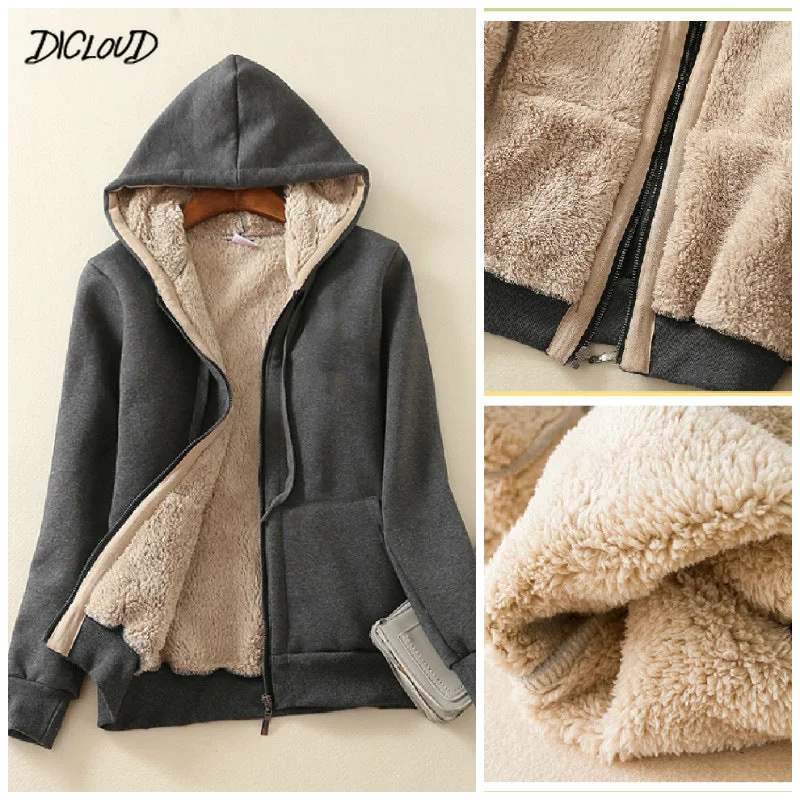 Women's fleece - lined hoodie with thumbholes for warmth in winterWomens Cashmere Winter Warm Hooded Coat Women's fleece - lined hoodie with thumbholes for warmth in winterWomens Cashmere Winter Warm Hooded Coat