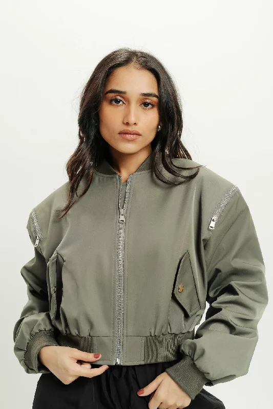 Women's bomber jackets with a holographic finish for a futuristic and eye - catching lookZip With Me Bomber Jacket Women's bomber jackets with a holographic finish for a futuristic and eye - catching lookZip With Me Bomber Jacket