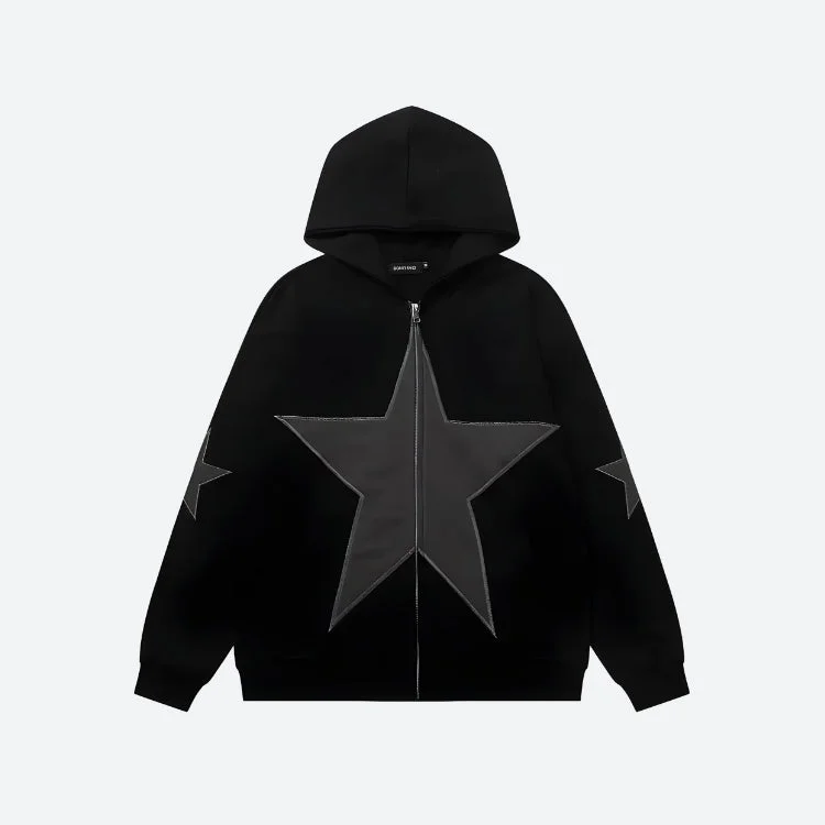Women's hoodie with a glittery print for a glamorous and sparkly appearanceY2K Star Patch Zip-Up Hoodie Women's hoodie with a glittery print for a glamorous and sparkly appearanceY2K Star Patch Zip-Up Hoodie