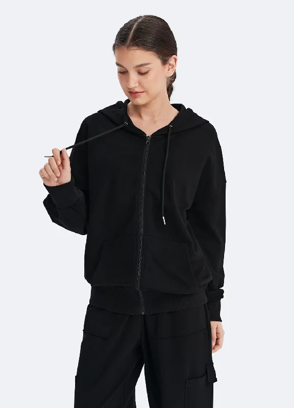 Women's cropped sweatshirt with a lace - trimmed hem for a romantic lookZip Up Hoodie with Pockets Women's cropped sweatshirt with a lace - trimmed hem for a romantic lookZip Up Hoodie with Pockets