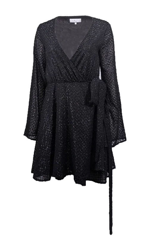 Sleeveless Women Dress in Bright Colors for Summer Parties Sleeveless Women Dress in Bright Colors for Summer Parties L'Academie - Black Metallic Textured Wrap Dress Sz S
