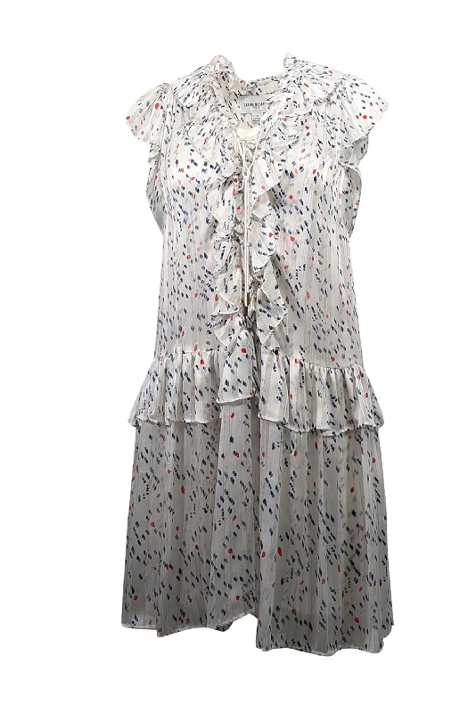 Wrap - Style Women Dress with Adjustable Fit for All Body Types Wrap - Style Women Dress with Adjustable Fit for All Body Types Sabina Musayev - White w/ Blue Dot Print Ruffled Chiffon Dress Sz XS