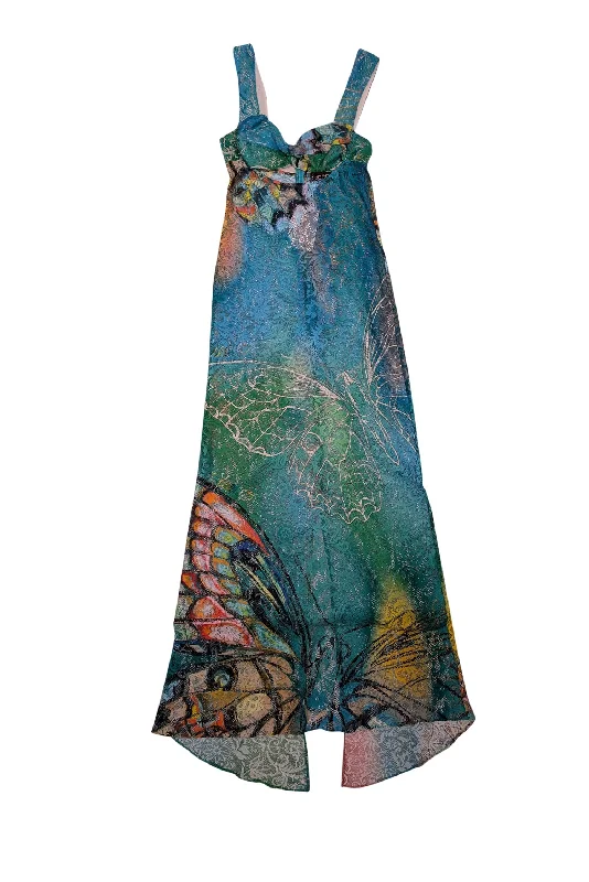 Off - the - Shoulder Women Dress for a Romantic and Feminine Look Off - the - Shoulder Women Dress for a Romantic and Feminine Look Siedres - Teal & Yellow Butterfly Print Sheer Lace Dress Sz XS