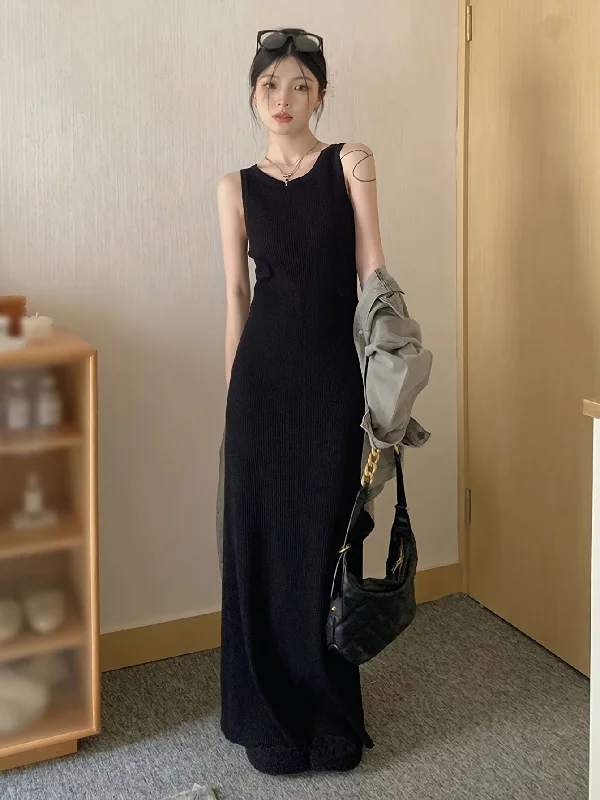 Off - the - Shoulder Women Dress for a Romantic and Feminine Look Off - the - Shoulder Women Dress for a Romantic and Feminine Look Sixsr Solid Color Maxi Dress, Elegant Sleeveless Dress For Spring & Summer, Women's Clothing