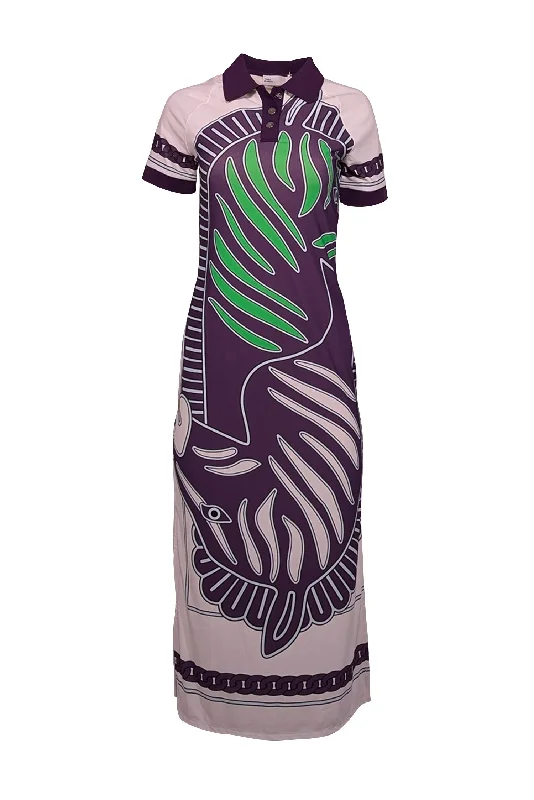 Plus Size Women Dress with a Flattering A - Line Cut for Comfort and Style Plus Size Women Dress with a Flattering A - Line Cut for Comfort and Style Tory Burch - Purple, Cream, & Green Zebra Print Mesh Polo Dress Sz M