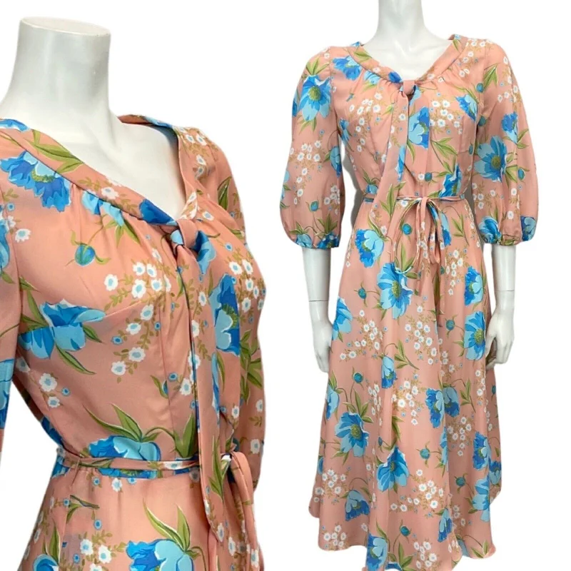 Mermaid - Style Women Dress with a Fitted Silhouette for Special Occasions Mermaid - Style Women Dress with a Fitted Silhouette for Special Occasions VINTAGE 60s 70s PASTEL PINK BLUE GREEN FLORAL PRINT MIDI TIE NECK DRESS 10 12