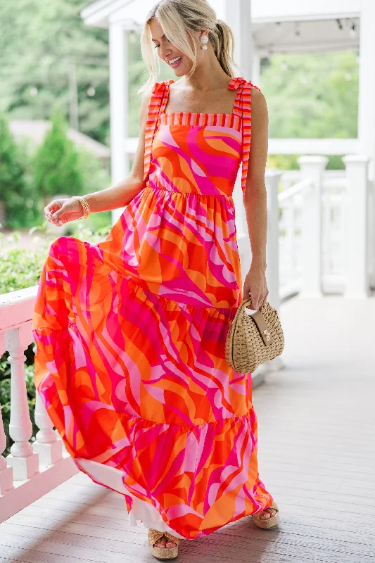 Leather maxi dresses for an edgy and bold appearanceAt This Point Fuchsia Pink Multi Abstract Maxi Dress