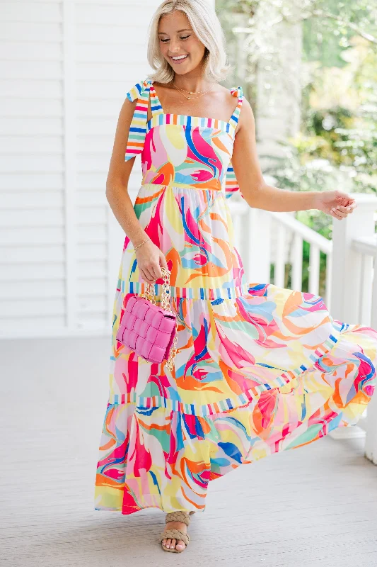 Polyester maxi dresses for easy - care and durabilityAt This Point Pink Multi Abstract Maxi Dress