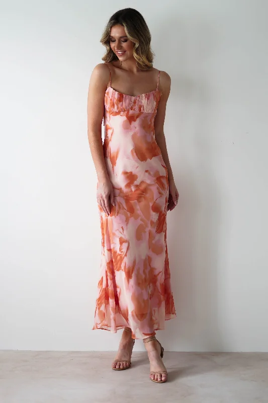 Maxi dresses with a criss - cross back for a flirty and unique detailStarling Printed Maxi Dress | Orange Print Maxi dresses with a criss - cross back for a flirty and unique detailStarling Printed Maxi Dress | Orange Print