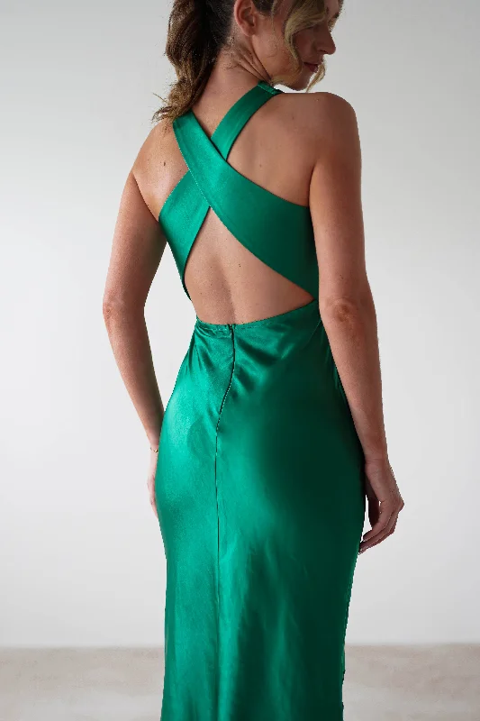 Maxi dresses with an asymmetric hem for a fashion - forward and eye - catching designStefanie Soft Satin Maxi Dress | Emerald Green Maxi dresses with an asymmetric hem for a fashion - forward and eye - catching designStefanie Soft Satin Maxi Dress | Emerald Green