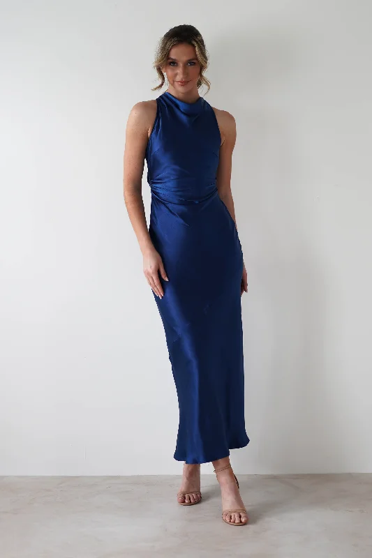 Maxi dresses with cut - out details on the sides for a modern edgeStefanie Soft Satin Maxi Dress | Navy Maxi dresses with cut - out details on the sides for a modern edgeStefanie Soft Satin Maxi Dress | Navy