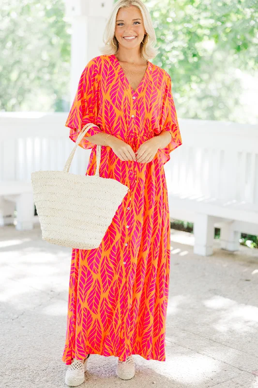 Maxi dresses with cut - out details on the sides for a modern edgeIn Good Spirits Hot Pink Feather Maxi Dress Maxi dresses with cut - out details on the sides for a modern edgeIn Good Spirits Hot Pink Feather Maxi Dress