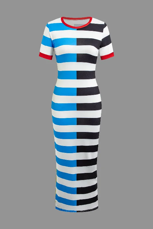 Maxi dresses with a ruched bodice for a more form - fitting and feminine shapeContrast Striped Maxi Dress