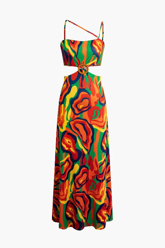Floral print maxi dresses for summer garden partiesAbstract Print Ring Detail Cut Out Maxi Dress Floral print maxi dresses for summer garden partiesAbstract Print Ring Detail Cut Out Maxi Dress