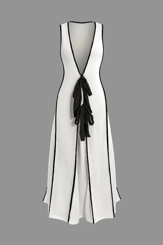Maxi dresses with a keyhole back for a sexy detailContrast Binding Color Block V-Neck Maxi Dress Maxi dresses with a keyhole back for a sexy detailContrast Binding Color Block V-Neck Maxi Dress