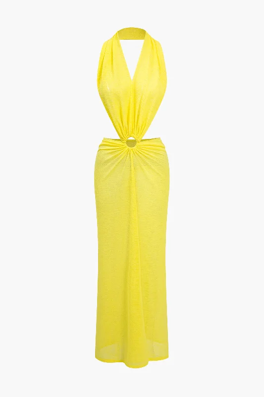 Maxi dresses with side slits for a touch of allureV-neck Backless Ring Halter Maxi Dress Maxi dresses with side slits for a touch of allureV-neck Backless Ring Halter Maxi Dress