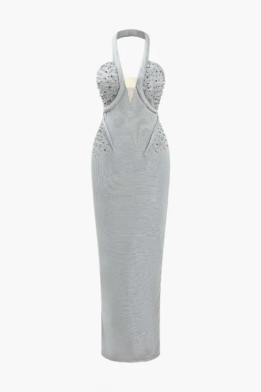 Metallic maxi dresses for a glamorous New Year's Eve partySequin Halter Backless Maxi Dress Metallic maxi dresses for a glamorous New Year's Eve partySequin Halter Backless Maxi Dress