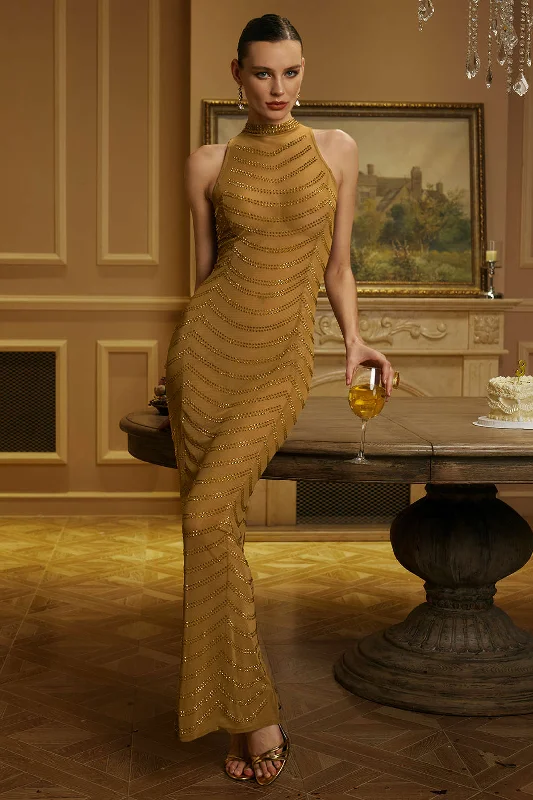Maxi dresses with a gathered skirt for a voluminous and dramatic effectMesh Backless Sheer Rhinestone Maxi Dress Maxi dresses with a gathered skirt for a voluminous and dramatic effectMesh Backless Sheer Rhinestone Maxi Dress