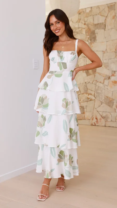 Maxi dresses with embroidered floral motifs for a unique designOdilia Maxi Dress - White/Green Floral Maxi dresses with embroidered floral motifs for a unique designOdilia Maxi Dress - White/Green Floral