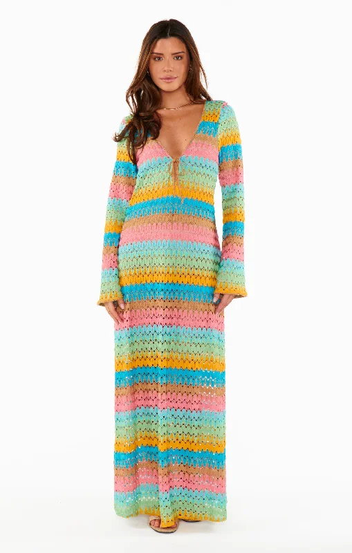 Maxi dresses with off - the - shoulder styles for a romantic and breezy lookVacay Coverup ~ Multi Stripe Crochet