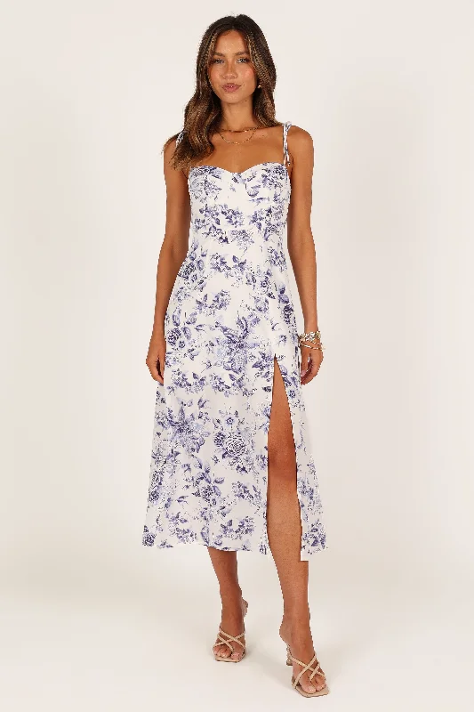 Wrap - style midi dresses in silk for a sophisticated office lookAzelia Dress - Blue Floral Wrap - style midi dresses in silk for a sophisticated office lookAzelia Dress - Blue Floral