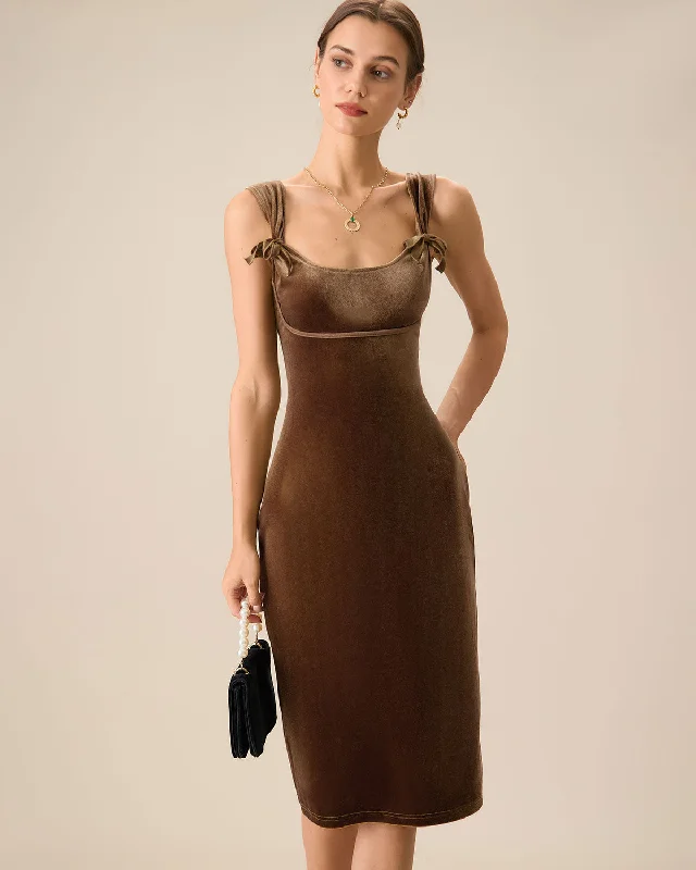 Midi dresses with tassel accents for a bohemian and free - spirited styleBrown Velvet Bodycon Midi Dress Midi dresses with tassel accents for a bohemian and free - spirited styleBrown Velvet Bodycon Midi Dress