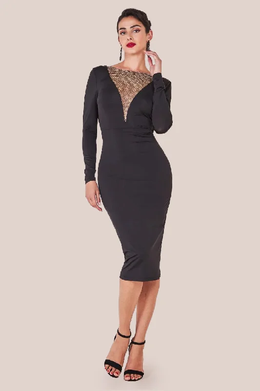 Midi dresses with halter necks for a stylish and comfortable optionGoddiva Diamante Fishnet Cowl Back Midi - Black Midi dresses with halter necks for a stylish and comfortable optionGoddiva Diamante Fishnet Cowl Back Midi - Black