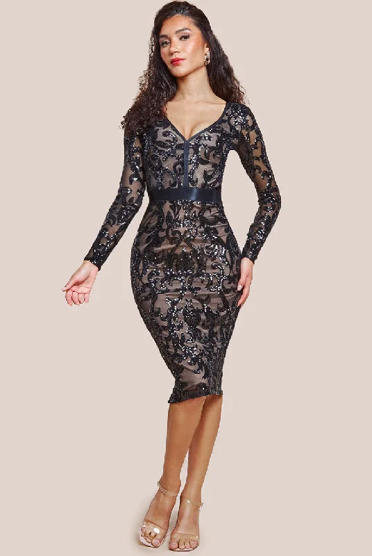 Midi dresses with one - shoulder designs for a modern and asymmetric styleGoddiva Sequin & Mesh Midi Dress - Black Midi dresses with one - shoulder designs for a modern and asymmetric styleGoddiva Sequin & Mesh Midi Dress - Black