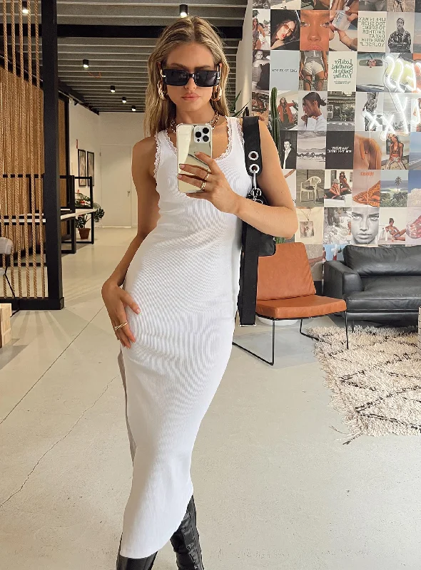 Midi dresses with ruffled hems for a romantic date nightEbony Midi Dress White