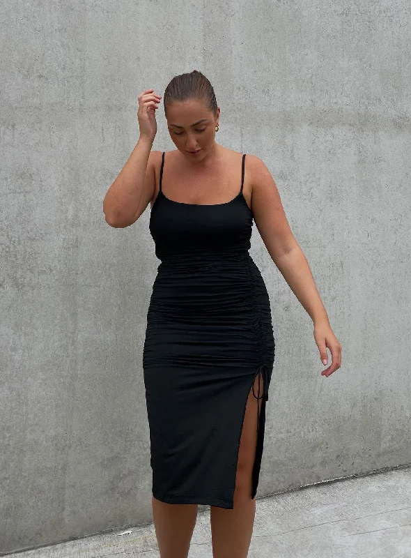 Midi dresses with tassel accents for a bohemian and free - spirited styleAdalee Midi Dress Black Midi dresses with tassel accents for a bohemian and free - spirited styleAdalee Midi Dress Black