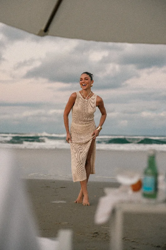 Midi dresses with asymmetric hems for a fashion - forward and dynamic appearanceShamine Midi Dress - Sand Midi dresses with asymmetric hems for a fashion - forward and dynamic appearanceShamine Midi Dress - Sand