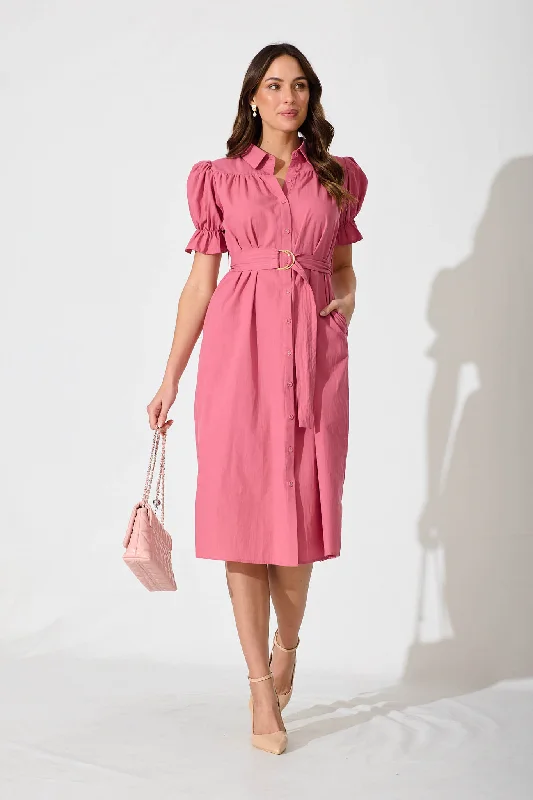 Midi dresses with cotton - blend materials for everyday comfortSicilly Midi Shirt Dress In Rose Cotton Midi dresses with cotton - blend materials for everyday comfortSicilly Midi Shirt Dress In Rose Cotton