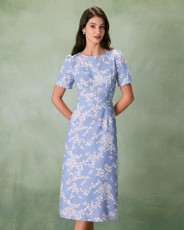 Midi dresses with off - the - shoulder necklines for a flirty lookThe Blue Round Neck Floral Midi Dress Midi dresses with off - the - shoulder necklines for a flirty lookThe Blue Round Neck Floral Midi Dress