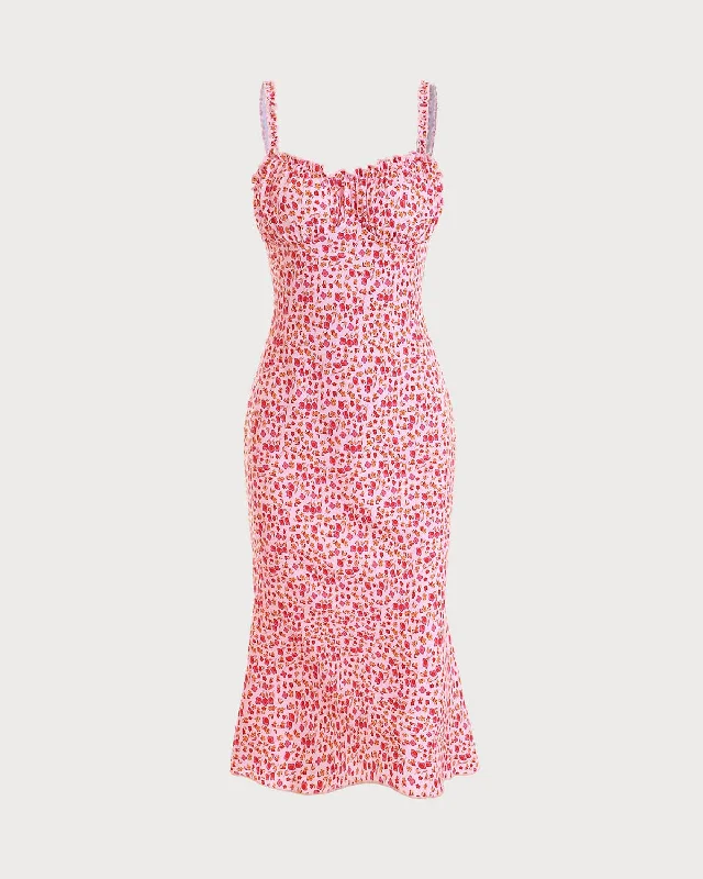Midi dresses with ruched bodices for a feminine and fitted feelThe Frill Trim Floral Cami Dress Midi dresses with ruched bodices for a feminine and fitted feelThe Frill Trim Floral Cami Dress